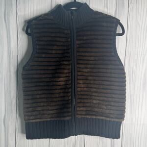 Nina Leonard Women's Sweater Vest Full Zip Faux Fur Black/Brown Med Whimseygoth